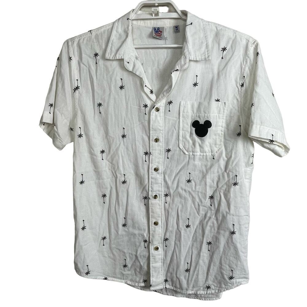 Junk Food Disney Mickey Mouse Hawaiian Shirt Size M White Black Short Sleeve